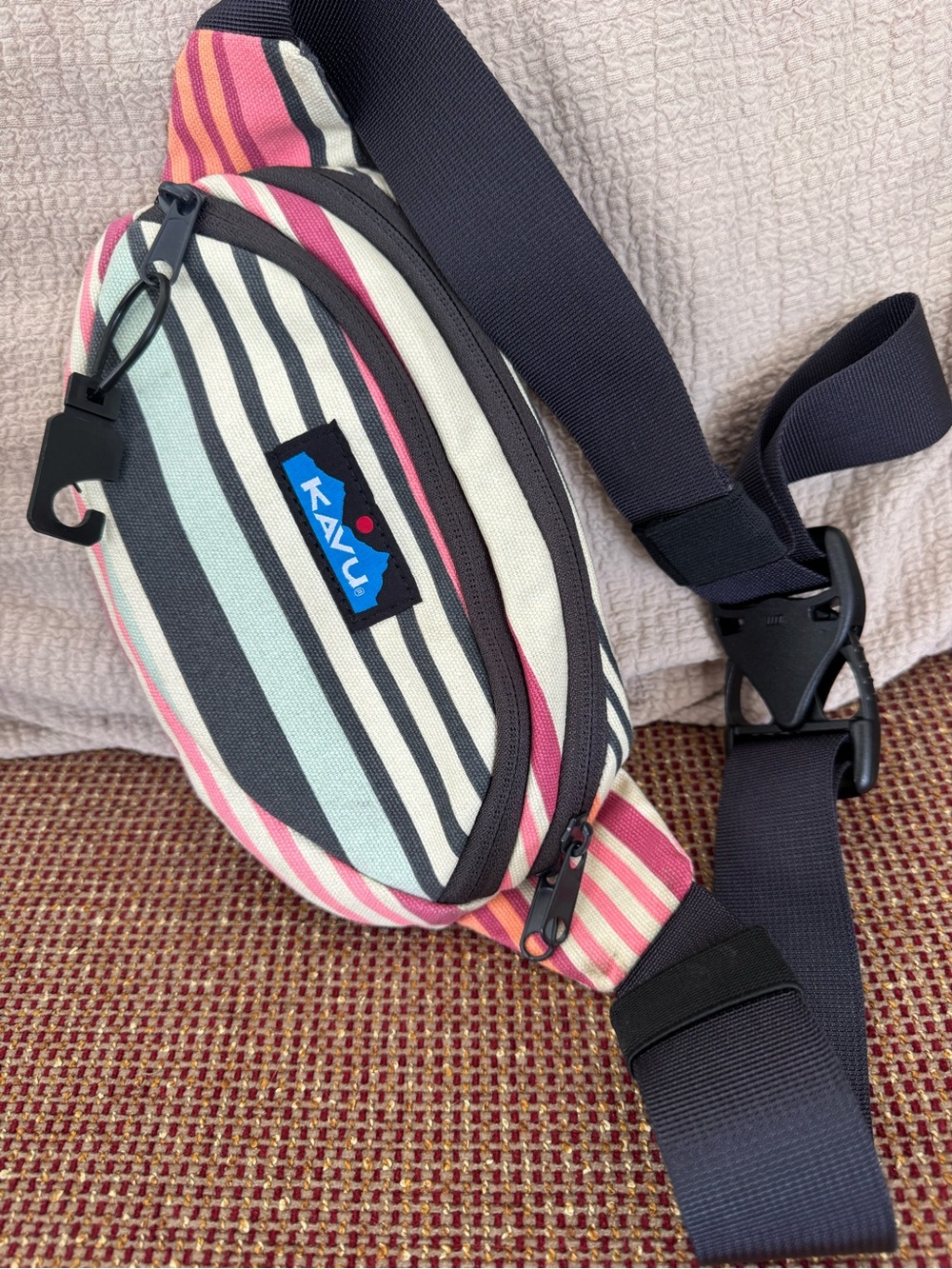 Kavu Striped Waist Pack in Orange, Navy & Cream